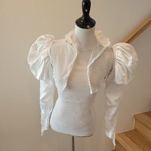 Upcycled Rave Pearl Sequins Puffy Sleeve Cardigan Corset Top Shirt Long Sleeve S